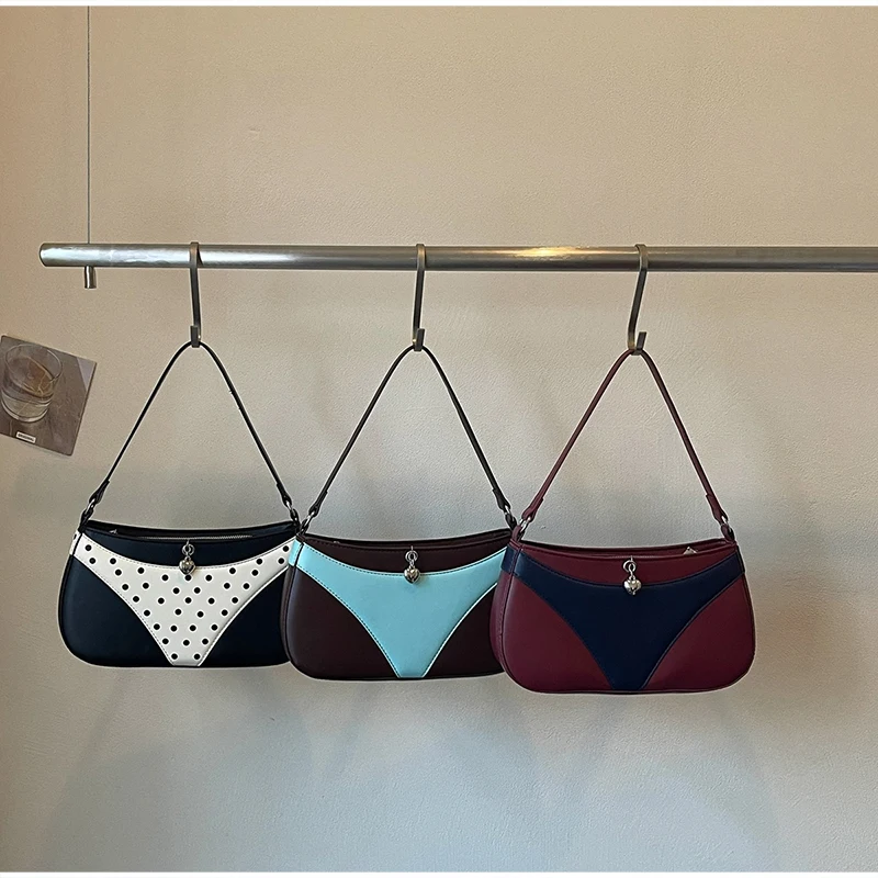 Umhängetasche, Handtasche in V-Form, kreative, modische Vintage-Handtasche für Damen, ideal für den täglichen Gebrauch und den Weg zur Arbeit, mit Farbblock-Design. – Detail 2