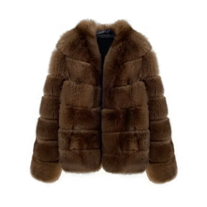 سميكة الدافئة السمور جولة الرقبة تقليد الثعلب الشعر المألوف الملابس الشباب الملابس النسائية الخريف الشتاء المرأة معاطف فو الفراء #4