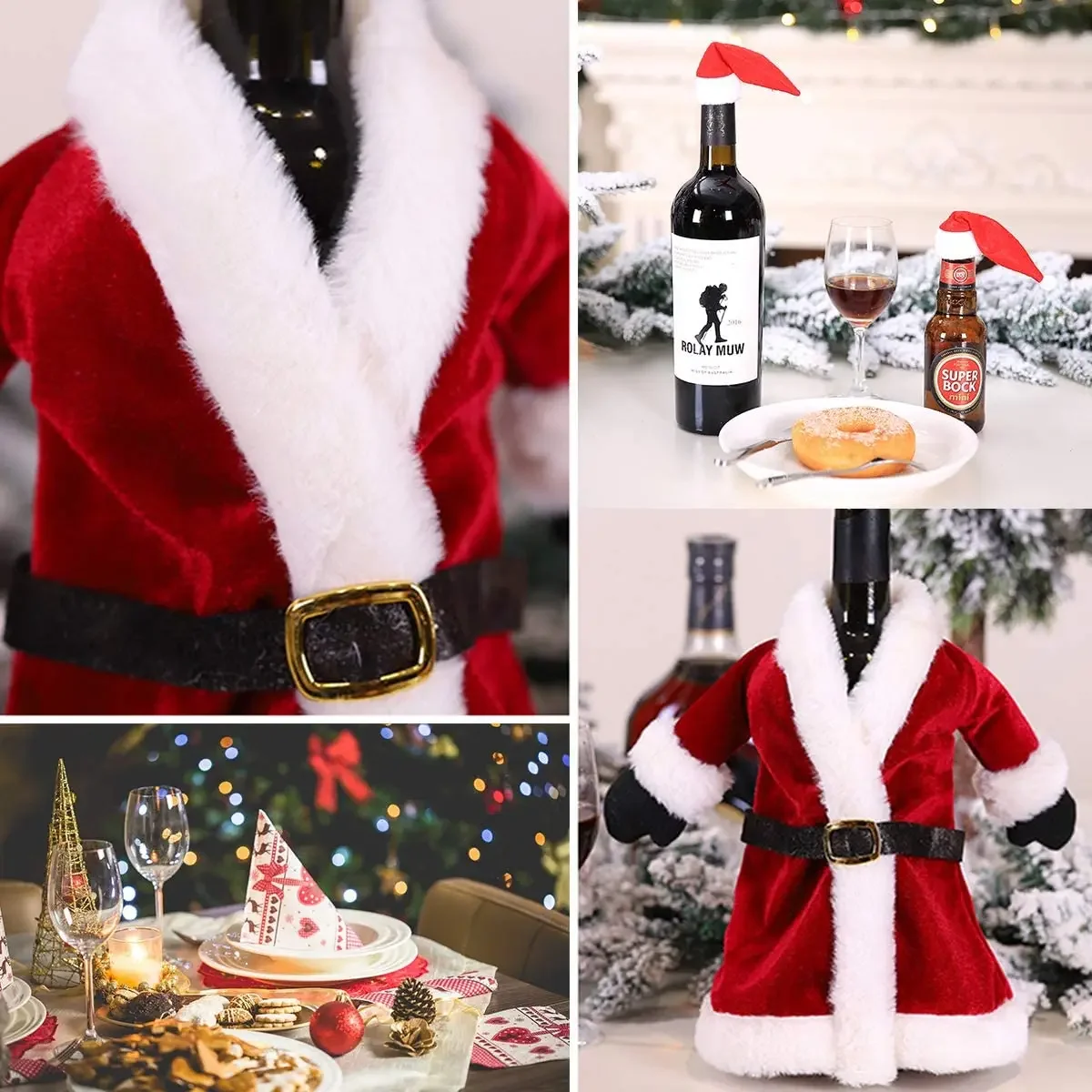 Christmas Wine Bottle Covers Set Red Velvet Dress Wine Bottle Bag Sleeve Santa Claus Costume Xmas New Years Dinner Table Decor