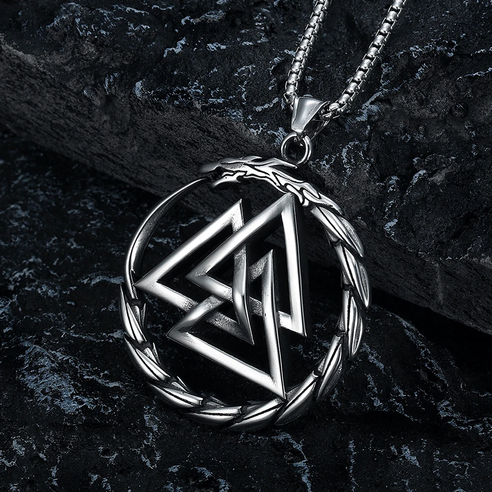 Mens Retro Nordic Viking Valknut Rune Dragon Pendant Necklace Amulet 316L Stainless Steel Necklace Chain Punk Jewelry Wholesale