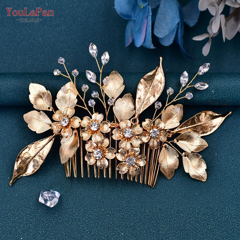 YouLaPan Alloy Leaves Hair Comb Bridal Wedding Hair Accessories Handmade Rhinestone Hairpiece Woman Crystal Headwear HP297