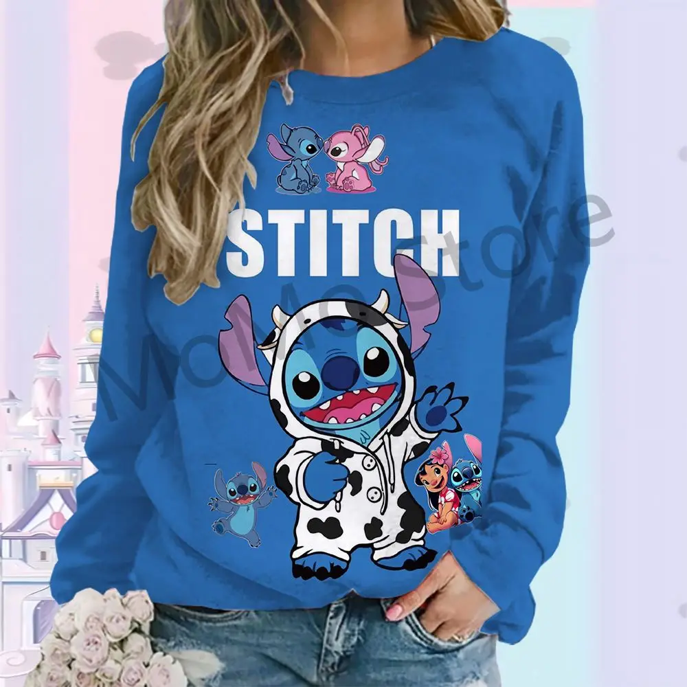 Long Sleeve Sweatshirts O Neck Disney Stitch Y2k Clothes Pullovers 3D Print High Quality Women Clothing 2024 Party New Lovely