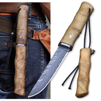 Japanese handmade bamboo festival collection Damascus steel knife, jungle hunting straight knife, outdoor survival knife