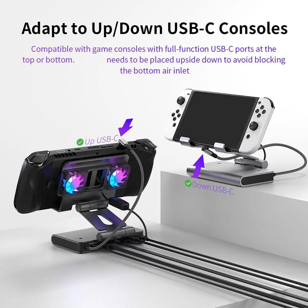 6IN1 محطة إرساء قاعدة محمولة للتبديل 2 4K @ 144 هرتز USB-A منافذ USB-C PD 100 واط شحن سريع مروحة تبريد مزدوجة تصميم مدمج