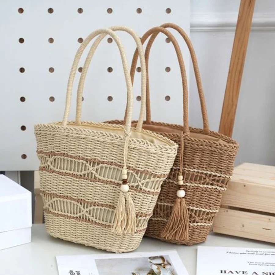 

Fashion Hollow Out Hobo Shoulder Bags Women Summer Beach Woven Straw Bag Large Capacity Purse Tassel Handbags Bolsa Feminina ﻿
