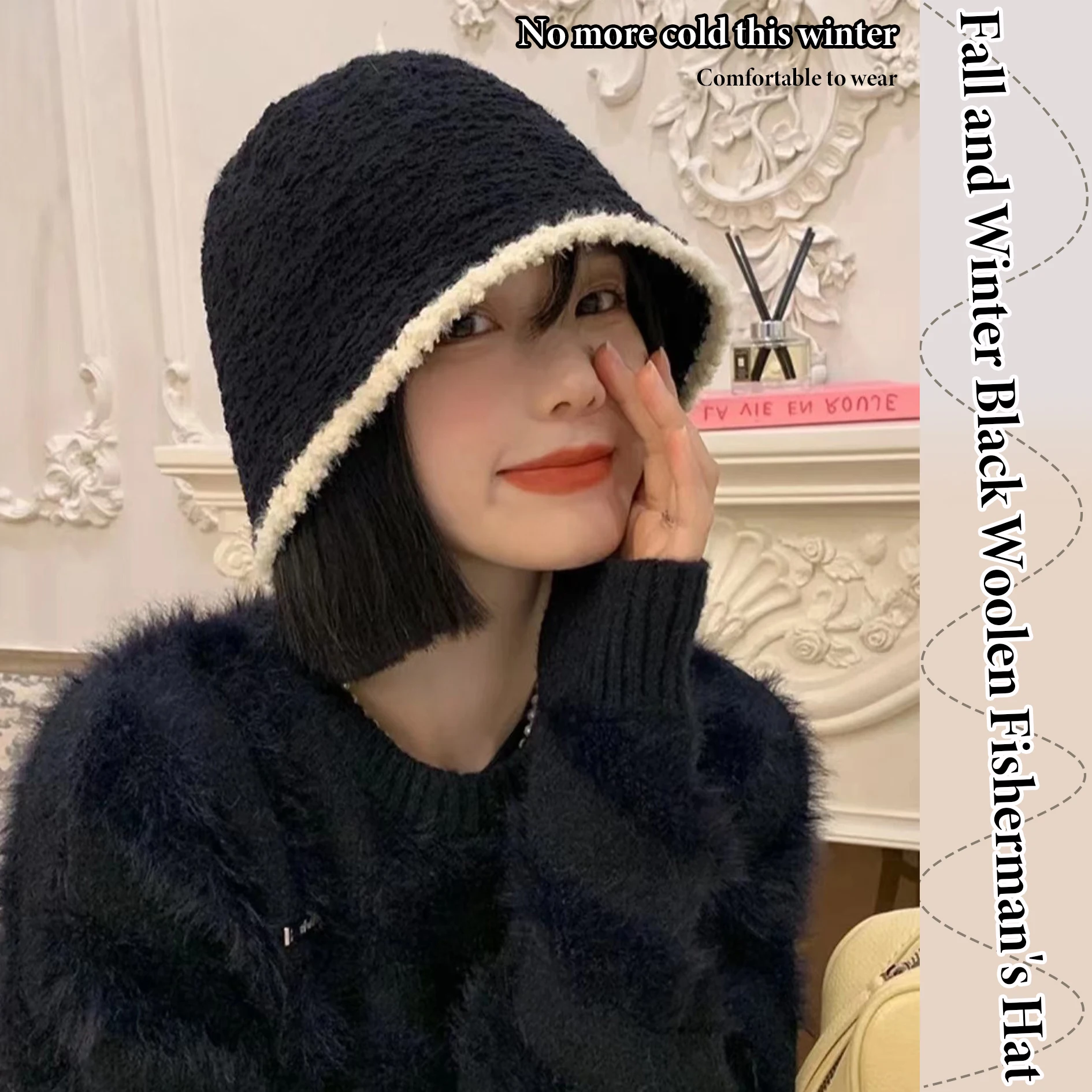 synthesize Wig hat female short hair all-in-one fashion fall and winter woolen fisherman hat net red explosion with hair natural