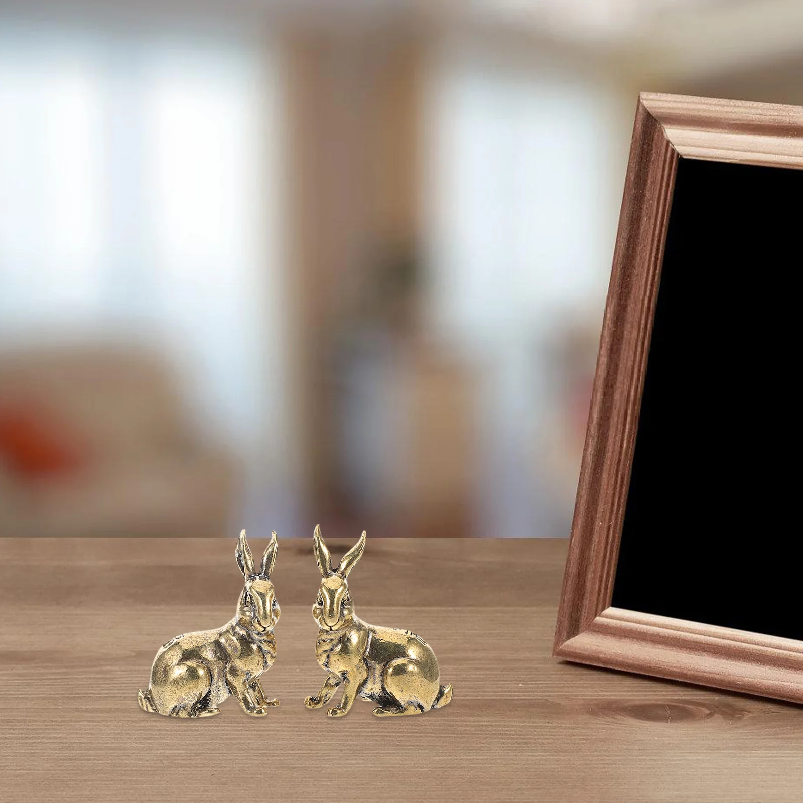 

2Pcs Solid Brass Rabbit Decor Vintage Bunny Statues for Desk Home Decoration Tea Pet Auspicious Metal Ornament