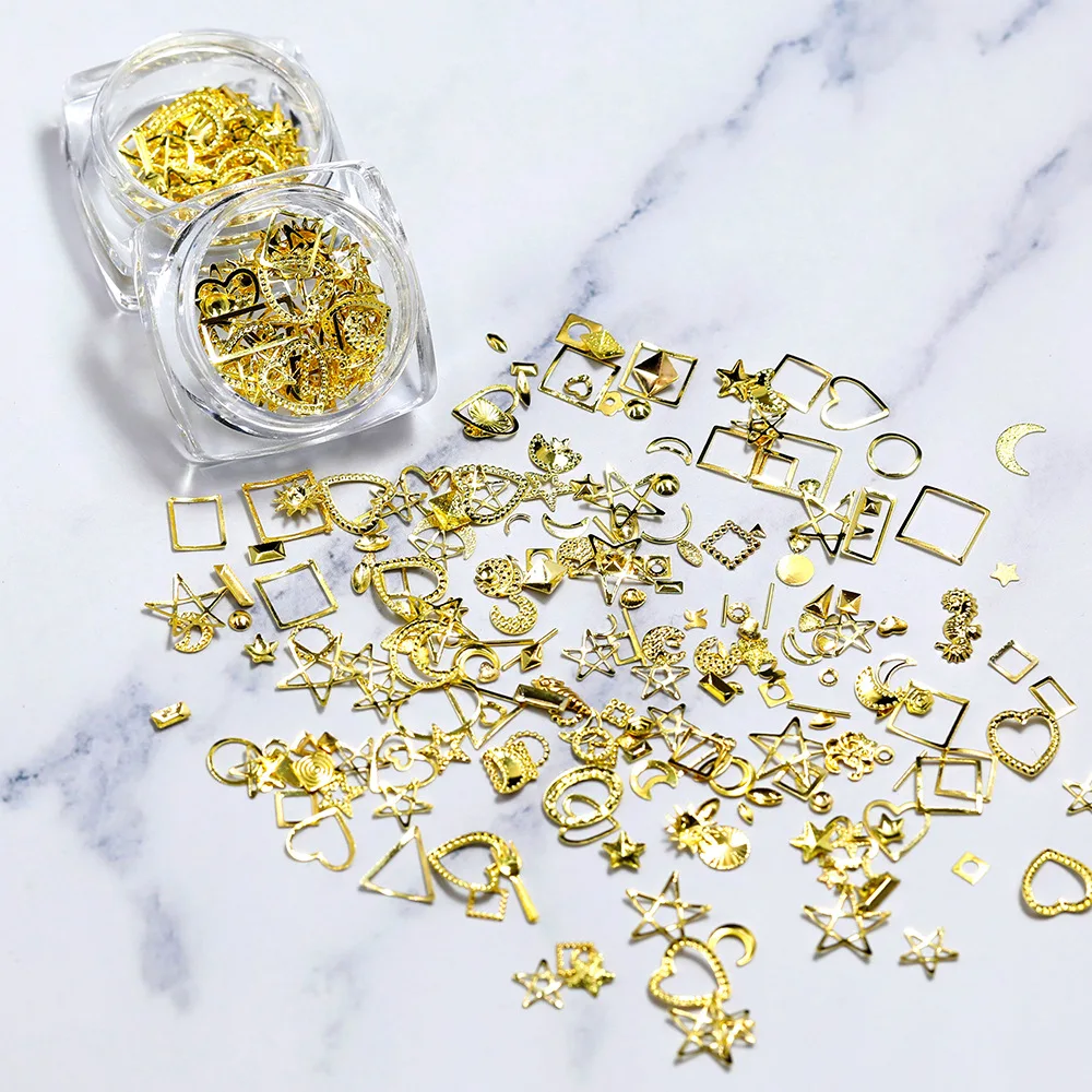 10G โลหะ Rivet 3D Charms Star Moon Stud Mix Gold UV เจลเจลแต่งเล็บ Diy ตกแต่งเล็บ Salon supply เครื่องประดับเล็บ1กระเป๋า