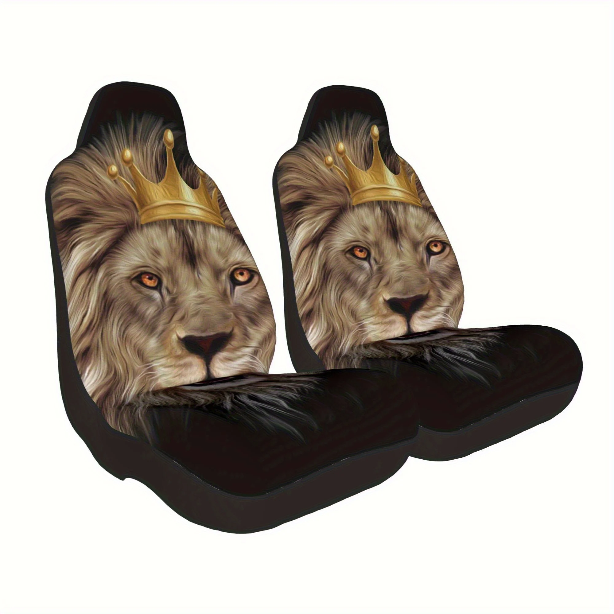 2pcs Lion King Car Seat Cover - Universal Size, Polyester Textile Material, Easy To Clean, Protects Car Seats