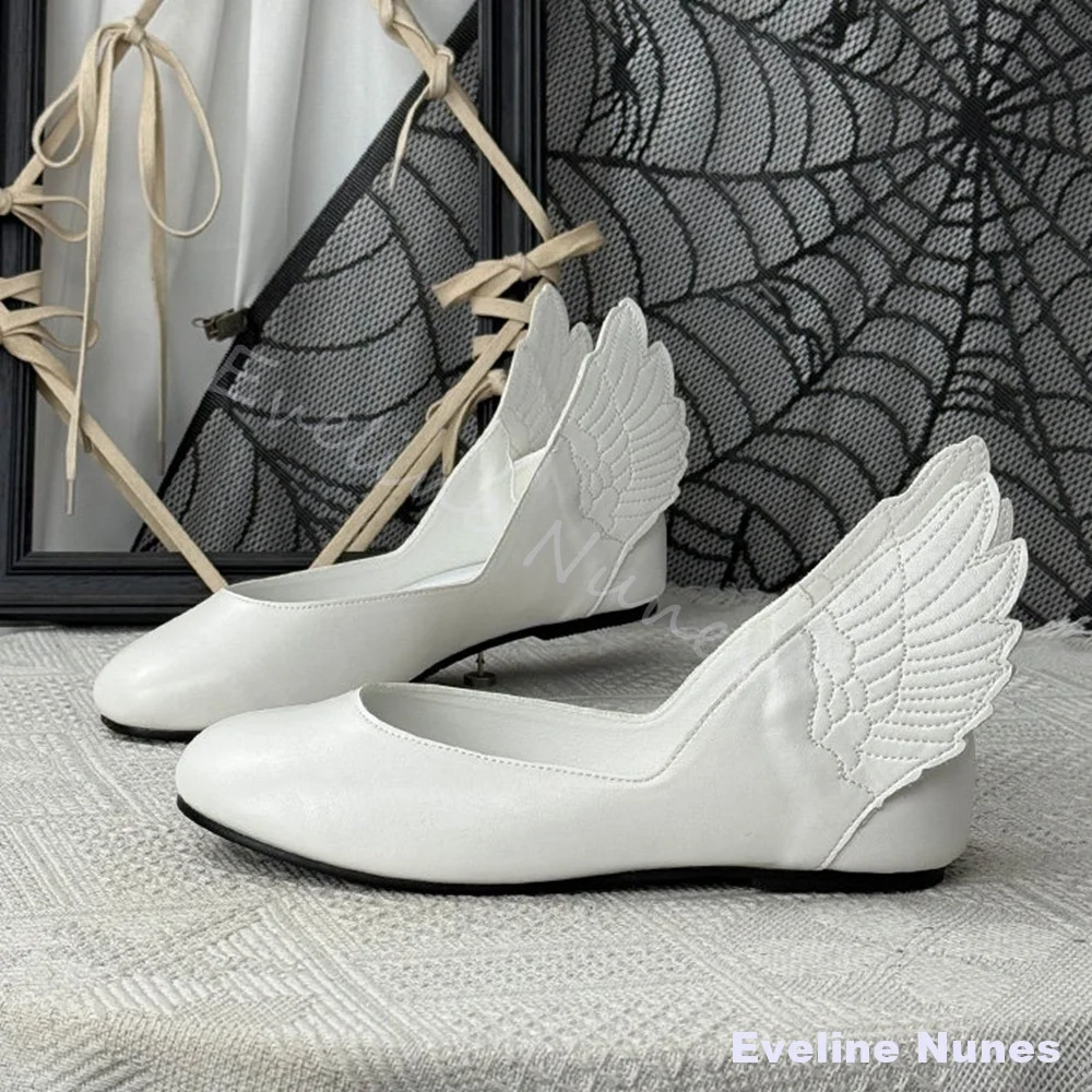 Spring/Summer Versatile Wing-design Shallow Shoes Girls' Youthful-style French Ballet Flats 2026 Versatile Retro White Shoes