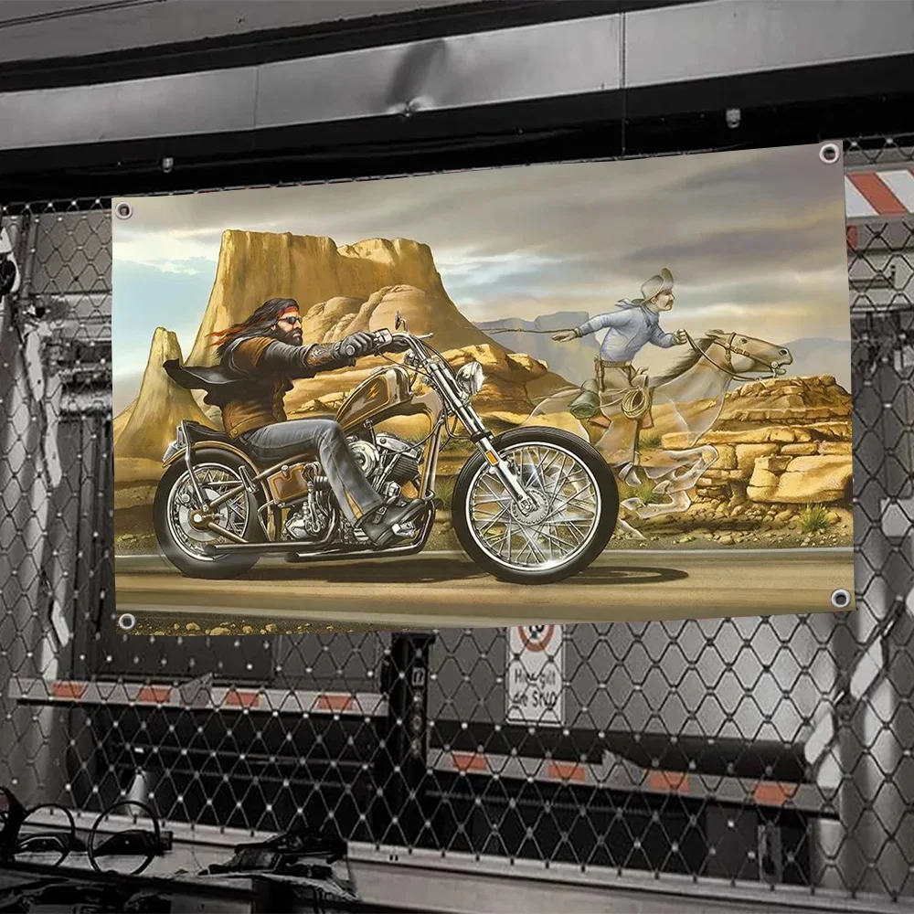 Easy Rider Davids-Bandera de motocicleta roja grande Vintage, banderas y pancartas de cuatro agujeros, poliéster, decoración al aire libre, Estética de habitación, 1 unidad