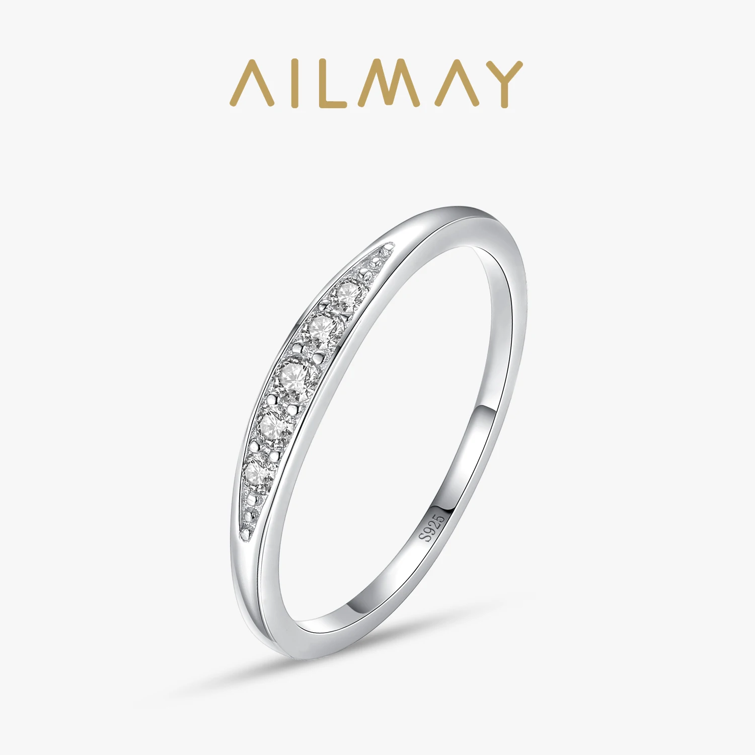 Ailmay 925 Sterling Silver Simple Stackable Female Rings Clear Zircon Finger Ring for Women Minimalist Fine Jewelry 2021 New