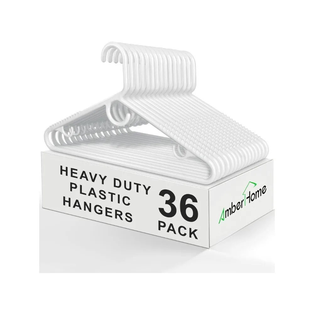 

Amber Home Super Heavy Duty Plastic Hangers 36 Pack, White Plastic Hangers Non-Slip for Coat Jacket and Shirt, Non-Slip Pants