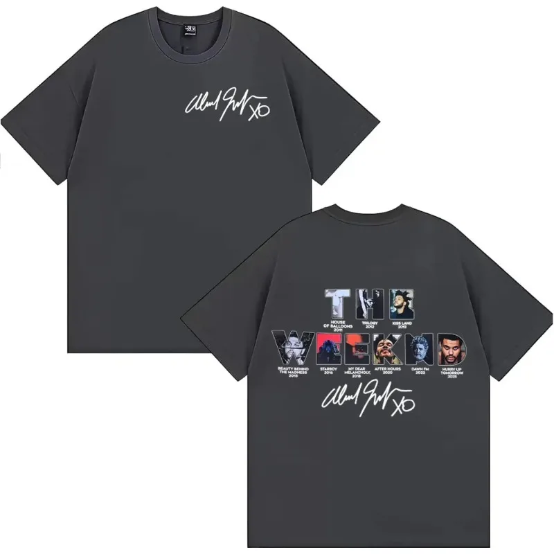 The Weeknd تي شيرت الرجال الملابس شارع العليا أزياء قصيرة الأكمام تي شيرت للجنسين المتضخم تنفس جولة الرقبة النسيج بسيط