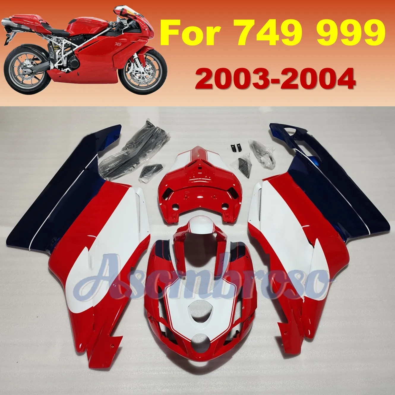 For Ducati 2003 2004 749R 749S 999R 999S ABS Plastic Fairing Set 749 999 R/S Motorcycle Parts Restoration kit