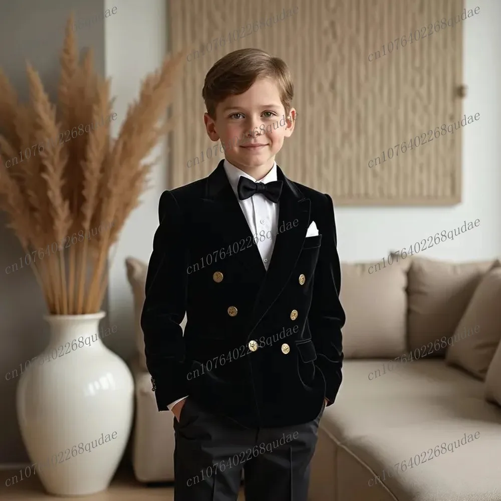 

New Black Velvet Boy's Suit Formal Kids Tuxedo Toddler Children Clothes Boys Attire 2 Piece Jacket Pants 2-13 Years