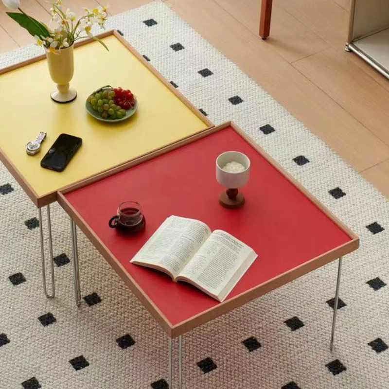 Square coffee table medieval Nordic simple stainless steel cherry wood medieval coffee table Bauhaus coffee table