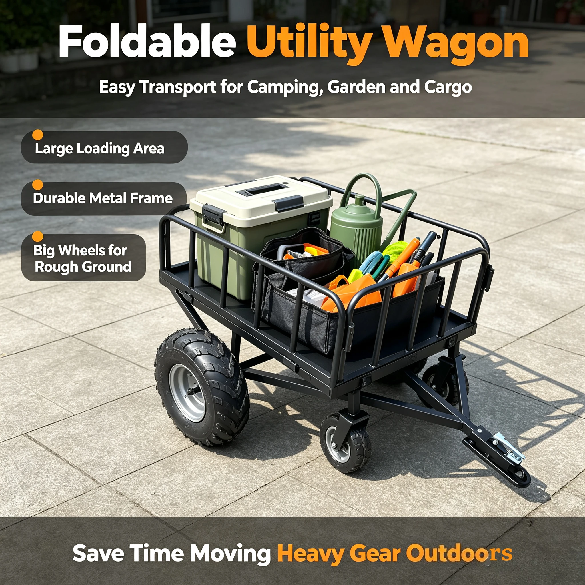 ATV Quad Bike Rear Tow Cart, DIY Trailer Assembly Equipped with 6/7/8 Inch Rubber Tyre for Off-Road Vehicle