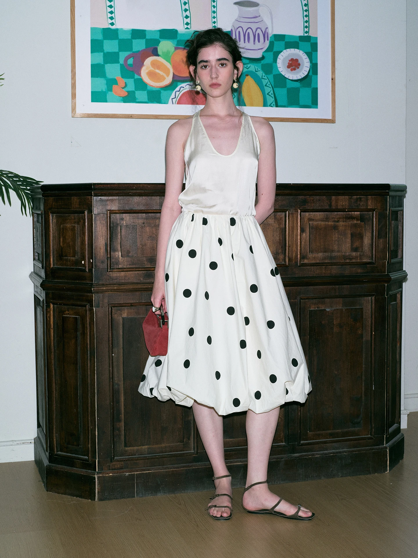 

Романтичная винтажная юбка А-силуэта с высокой талией в горошек, дышащая, приятная к телу, хлопковая юбка с вставками для женщин, на молнии