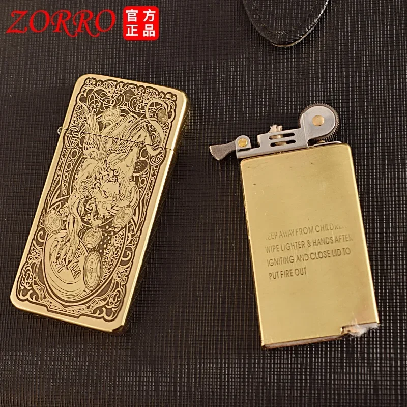 2024 Zorro Tangcao Kerosene Lighter Retro Ultra-thin Ancient Silver Grinding Wheel Portable Men\'s Gadgets 6mm Lighters