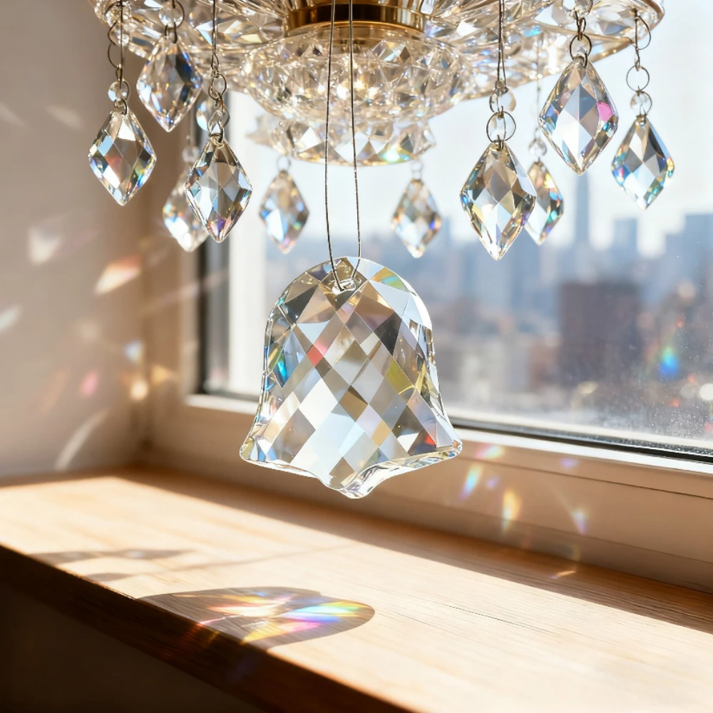 45MM Grid Bell-shaped Crystal Pendant with Multiple-faceted Glass Prism Chandelier Accessory DIY Home Wedding Decoration