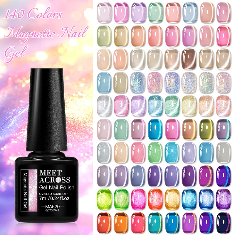 Vernis à ongles magnétique chat 140 couleurs, 7ml, holographique scintillant, galaxie LED UV, vernis Gel magnétique à tremper pour usage domestique et Salon