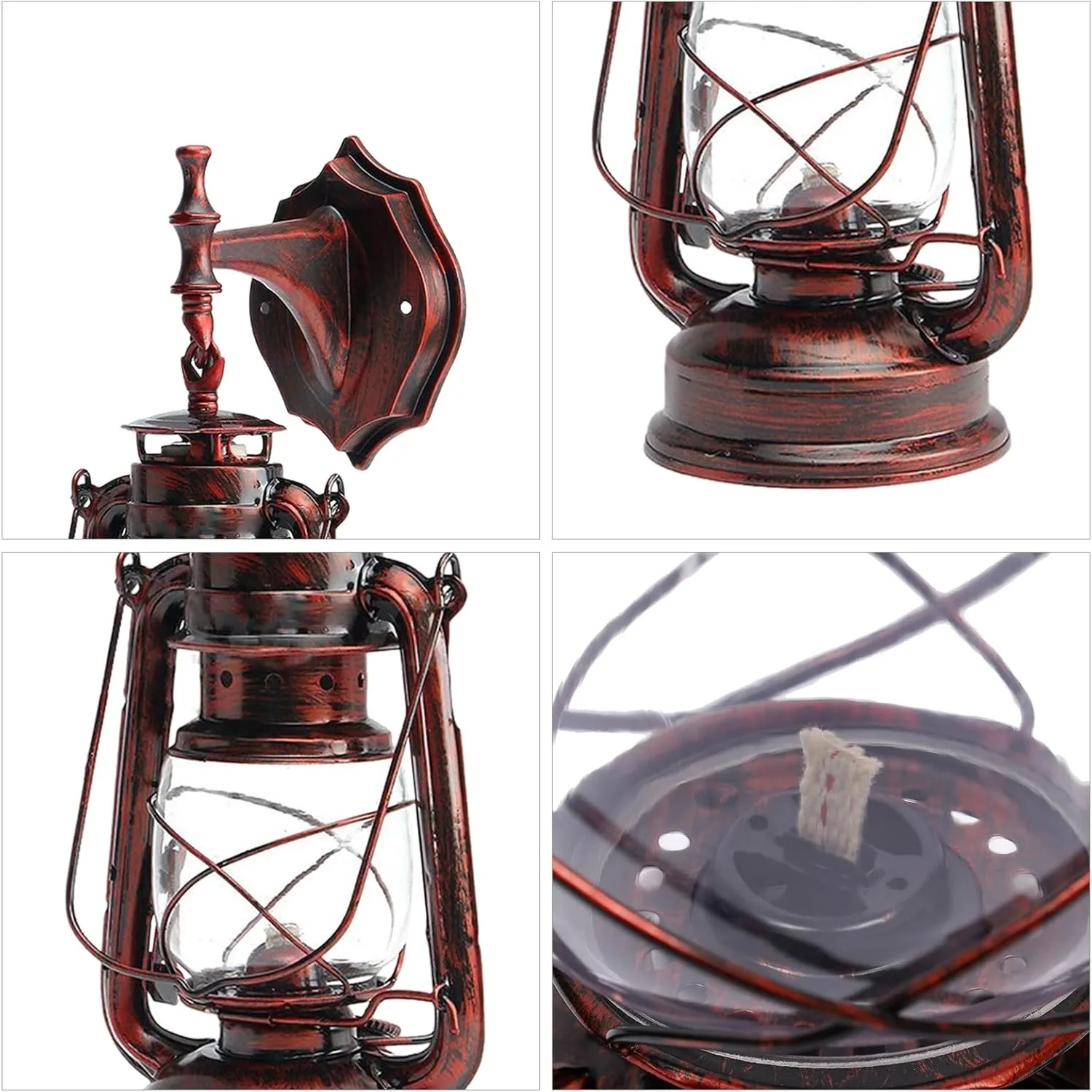 レトロアンティークヴィンテージ素朴な壁取り付け用燭台、ガラス製室内照明器具付き照明ランタン、キャビン装飾ランプシェード