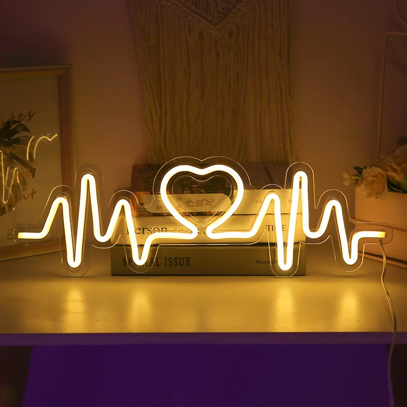 Heartbeat Neon Sign Light, Love Logo Lamp, Wedding Lighing, Backplane, Confession, Christmas Decor, Background Wall, USB 62