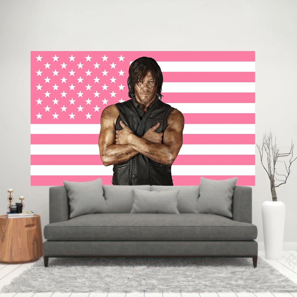 90X150CM 3X5FT Norman Reeduss Flag Daryl Dixo Flag Pink American Flag  The Walking Dead Poster Wall Hanging Tapestry Room Decor