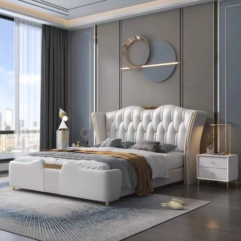 

European Floor Bed Modern Leather Space Saving Sleeping Bedroom Bed Frame Headboards Letto Matrimoniale Lounge Suite Furniture