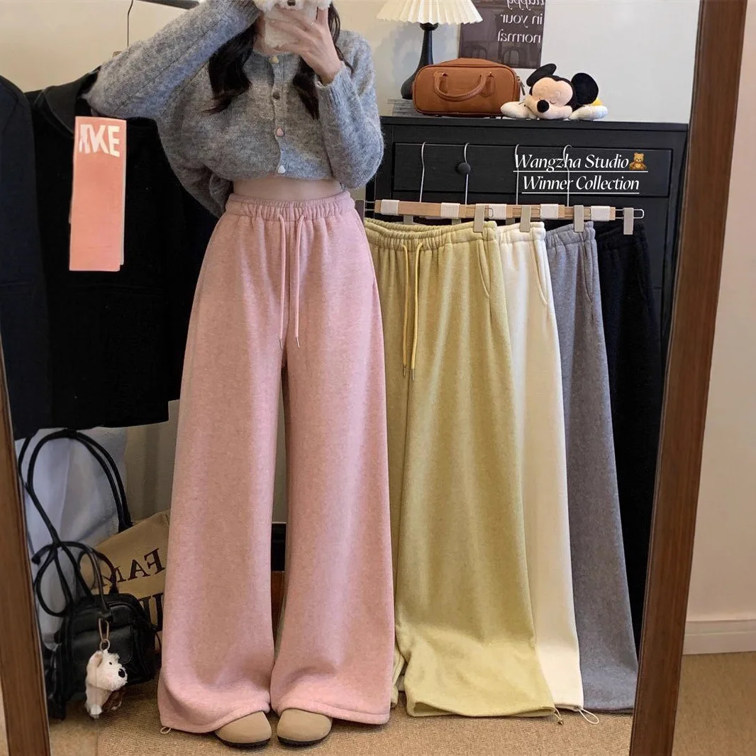 

Осень-зима 2022, женские трансформируемые брюки с высокой талией на флисовой подкладке, свободные широкие брюки, однотонные драпированные повседневные брюки длиной до пола