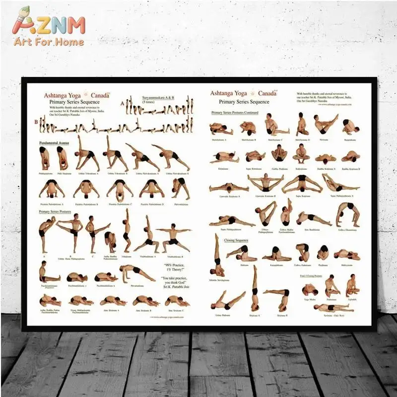 AZNM Ashtanga Yoga Primary Series Canvas Wall Art Yoga Poses Sequence Chart Print for Studio Home Decor No Frame