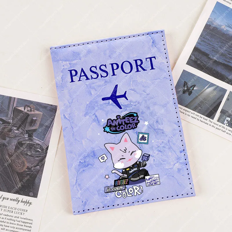 Porte-carte d'identité de dessin animé, portefeuille de voyage, Anime ATEEZS ANITEEZ ‌ Housse de passeport style Kpop, motif mignon, étui pour passeport, cadeaux