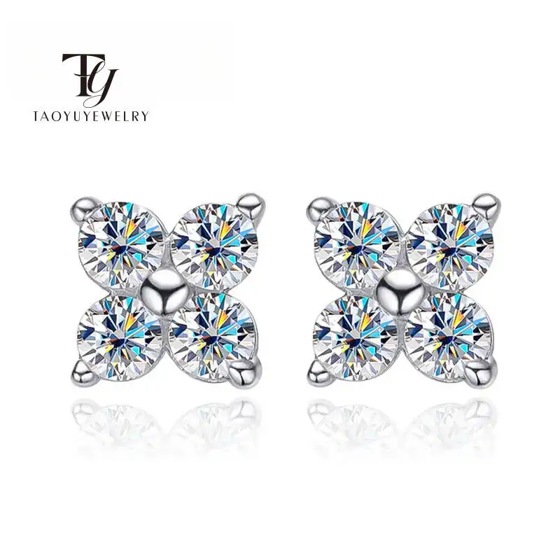 

TY D VVS1 Round Moissanite Stud Earrings For Women Man 4 Stones Classic S925 Sterling Sier Earring With GRA Gift Jewelry