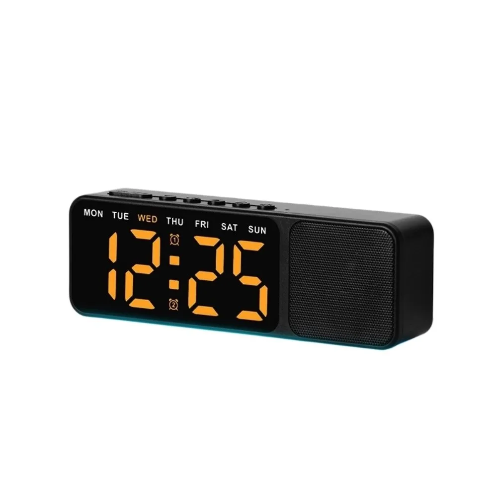 Time / Week / Date Display LED Digital Alarm Clock Dual Alarms Ambient Lighting Bluetooth Speaker with Clock 4 Levels Brightness