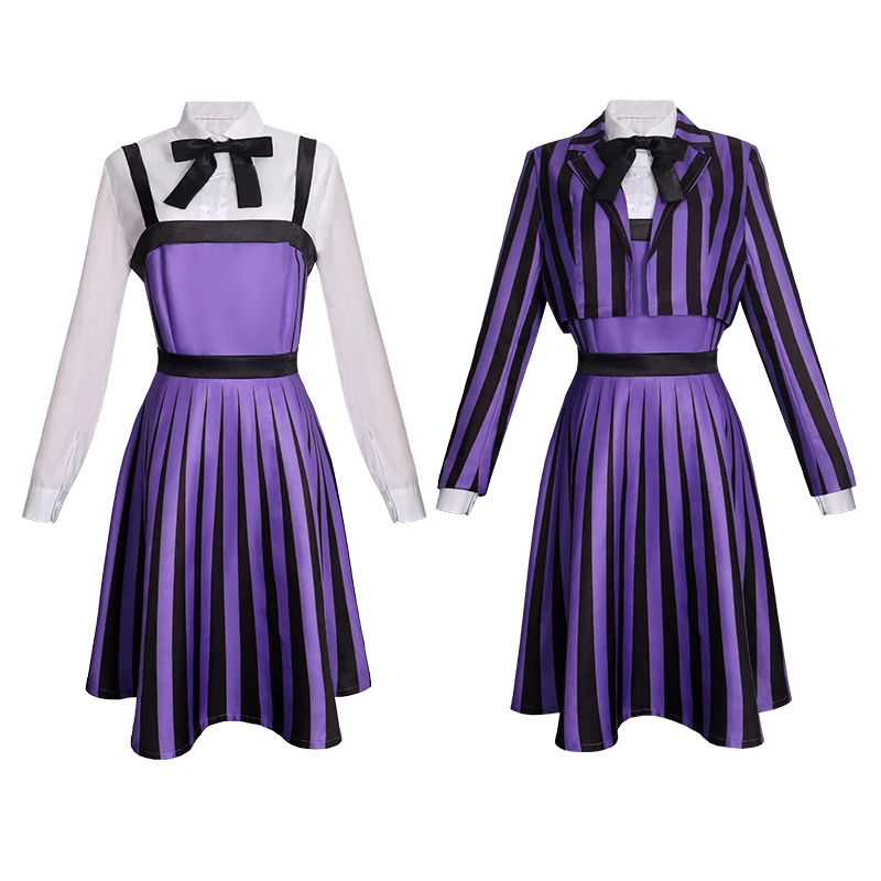 

Wednesday Cosplay Costume School Skirt Striped Uniform Outfit Academy Purple School Clothes Halloween Costume For Adult Girls