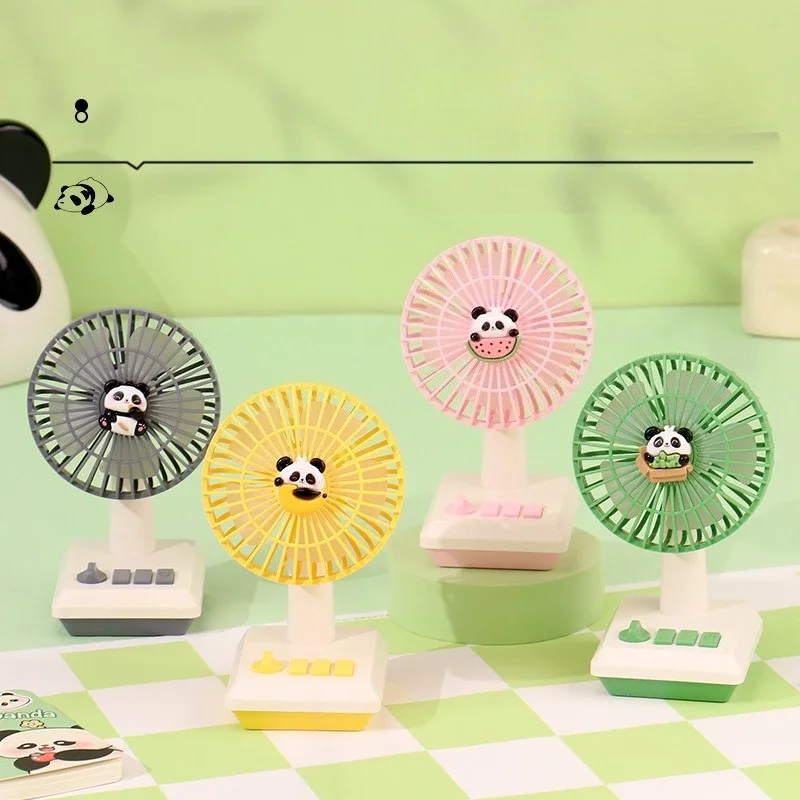 Panda Cartoon Desktop Small Fan with Two USB Charging Modes Student Dormitory Desktop Mini Portable Handheld Fan