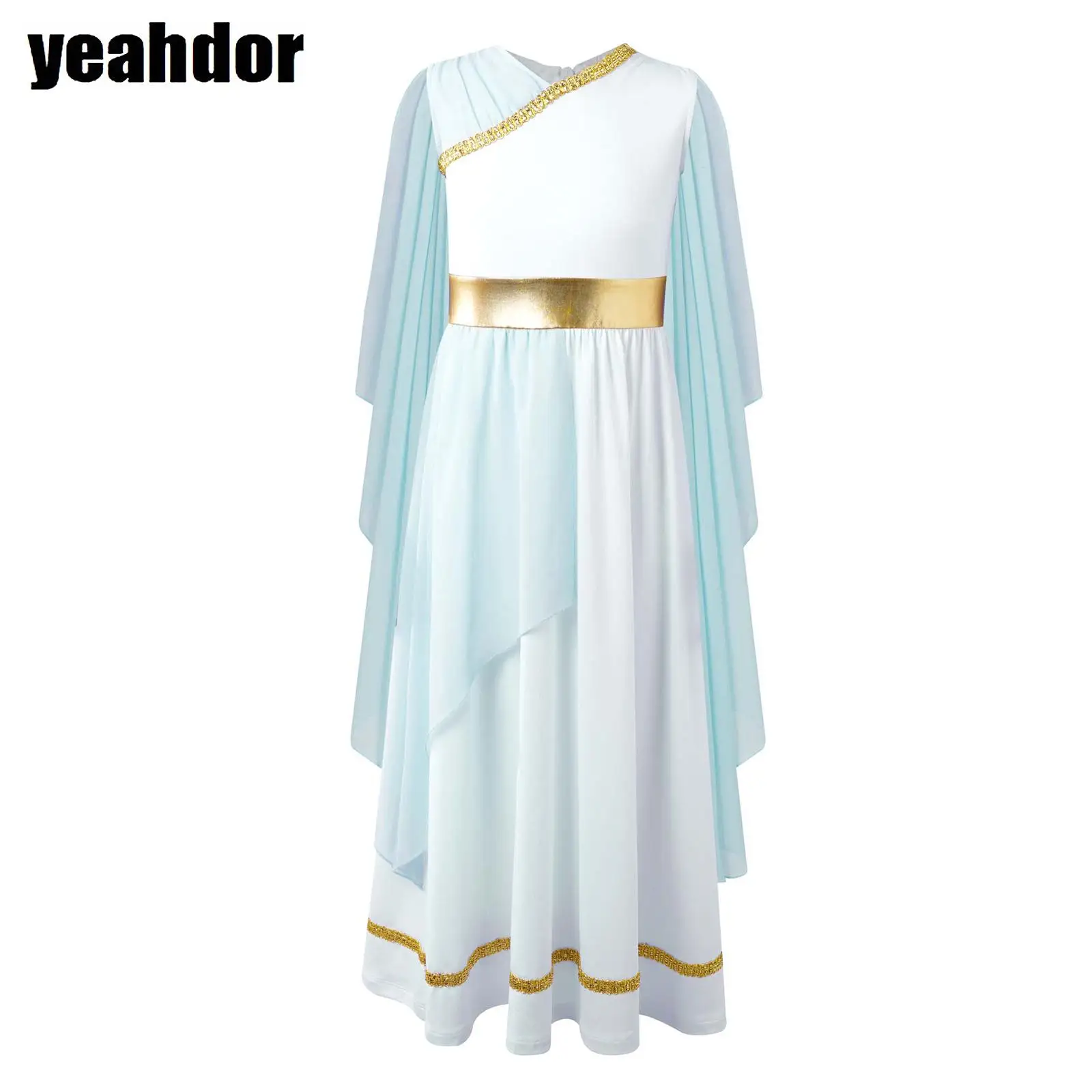 

Girls Ancient Greek Princess Toga Costume Sleeveless Grecian Gown Dress Flowy Tulle Dress for Halloween Cosplay Roman Dress Up