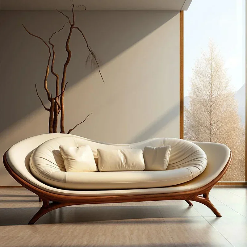 

New Chinese-style solid wood sofa living room modern simple small apartment leather recliner sofa lazy chair