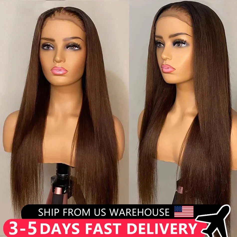 Chocolate Brown 13x4 Transparent Bone Straight 180% 13x6 Lace Front Human Hair Wigs Brazilian Colored Wigs For Women Pre Plucked