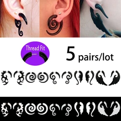 5 Pairs Acrylic Fake Spiral Wing Ear Taper Stretcher Expanders Gauge 16G Plastic Earlobe Earring Fake Piercing Body Jewelry