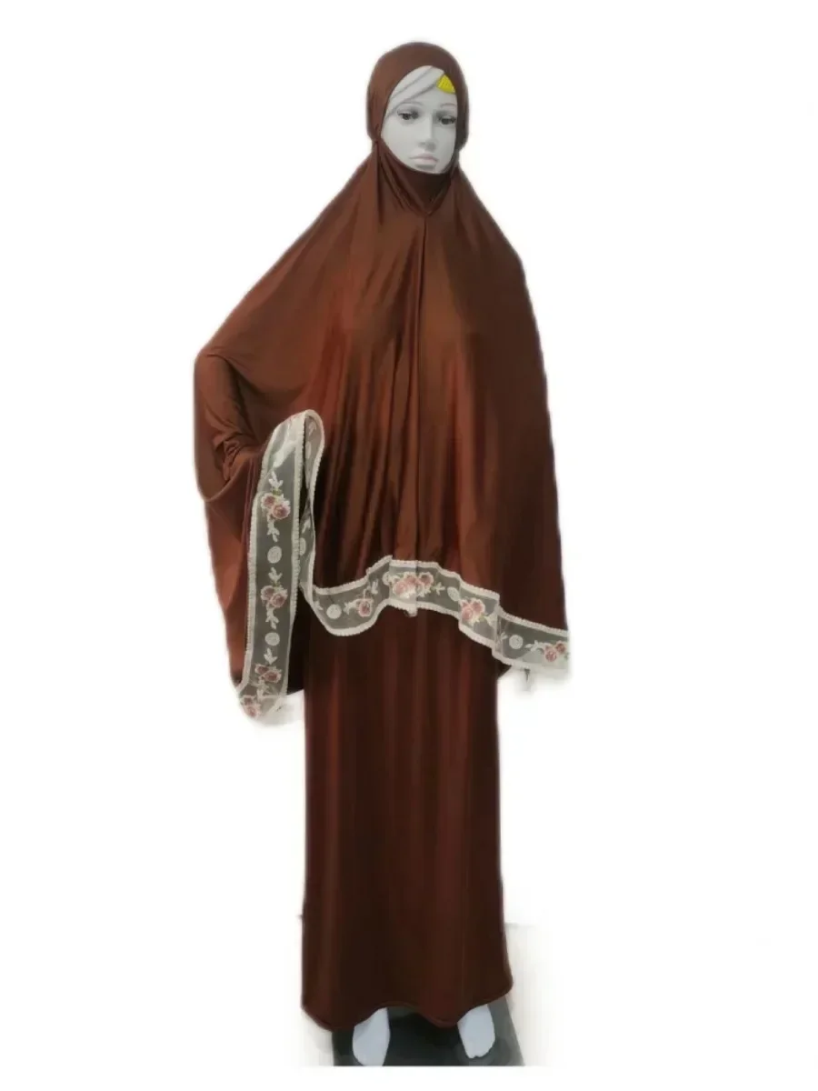 

Длинный химар и юбка, комплект из 2 предметов, женское платье с капюшоном и вышивкой по подолу, мусульманская Абая, молитвенная одежда, костюмы Ид Рамадан