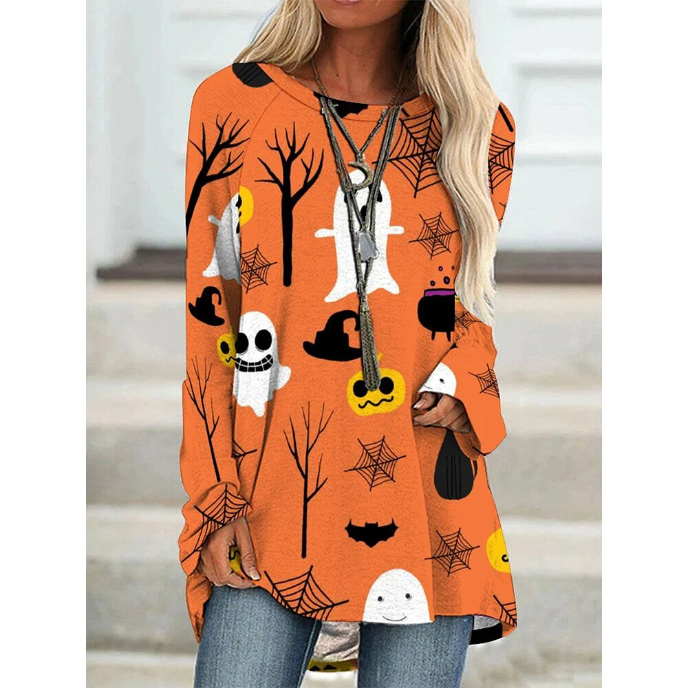 CLOOCL Damen-T-Shirt mit Rundhalsausschnitt, schwarze Katze, Zaubertrank-Aufdruck, Herbst, lange Ärmel, Pullover, Damen-Geschenke für Halloween