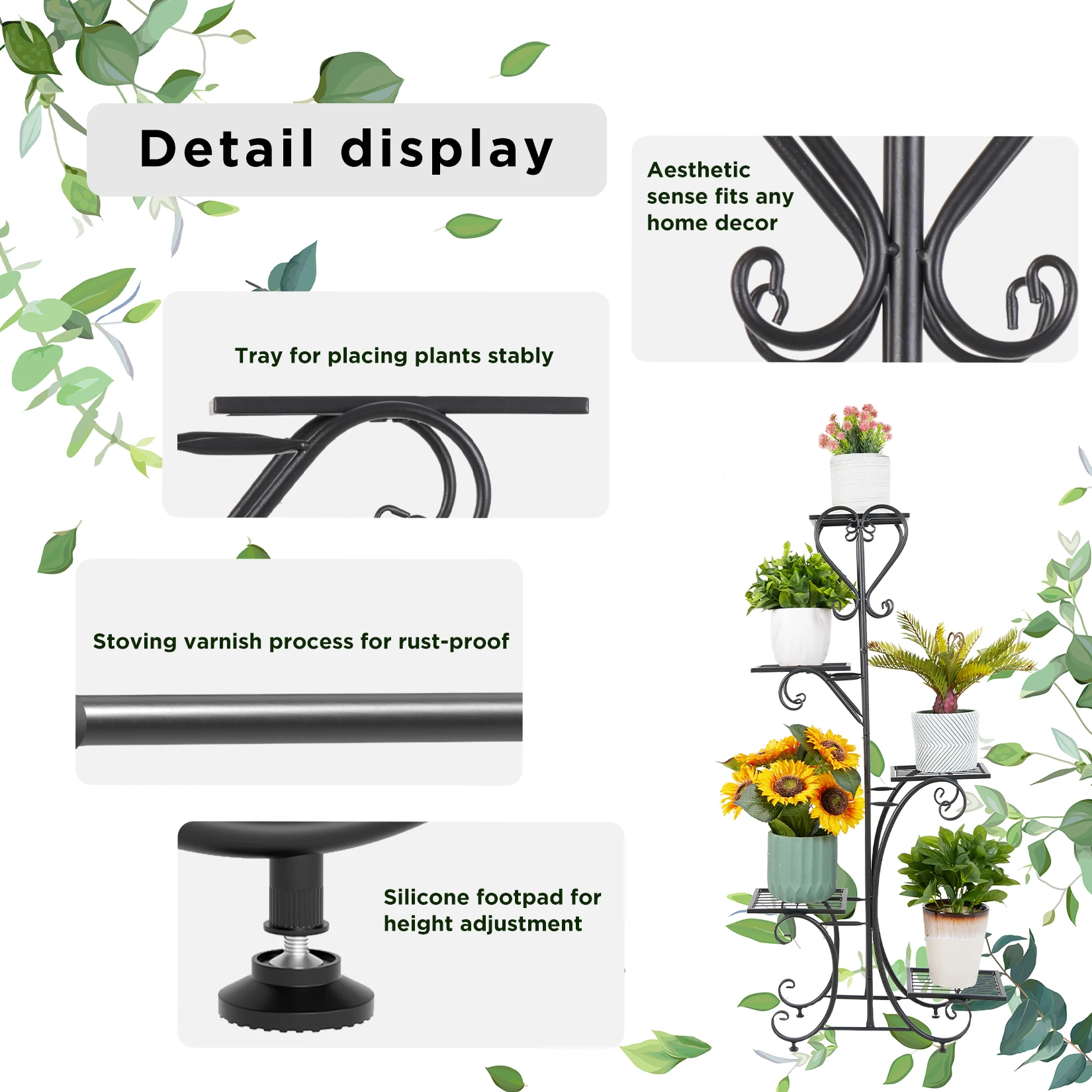 5 Tier Extra Large Indoor Outdoor Metal Plant Stand Shelf Anti Rust Iron Garden Flower Pot Holder Rack