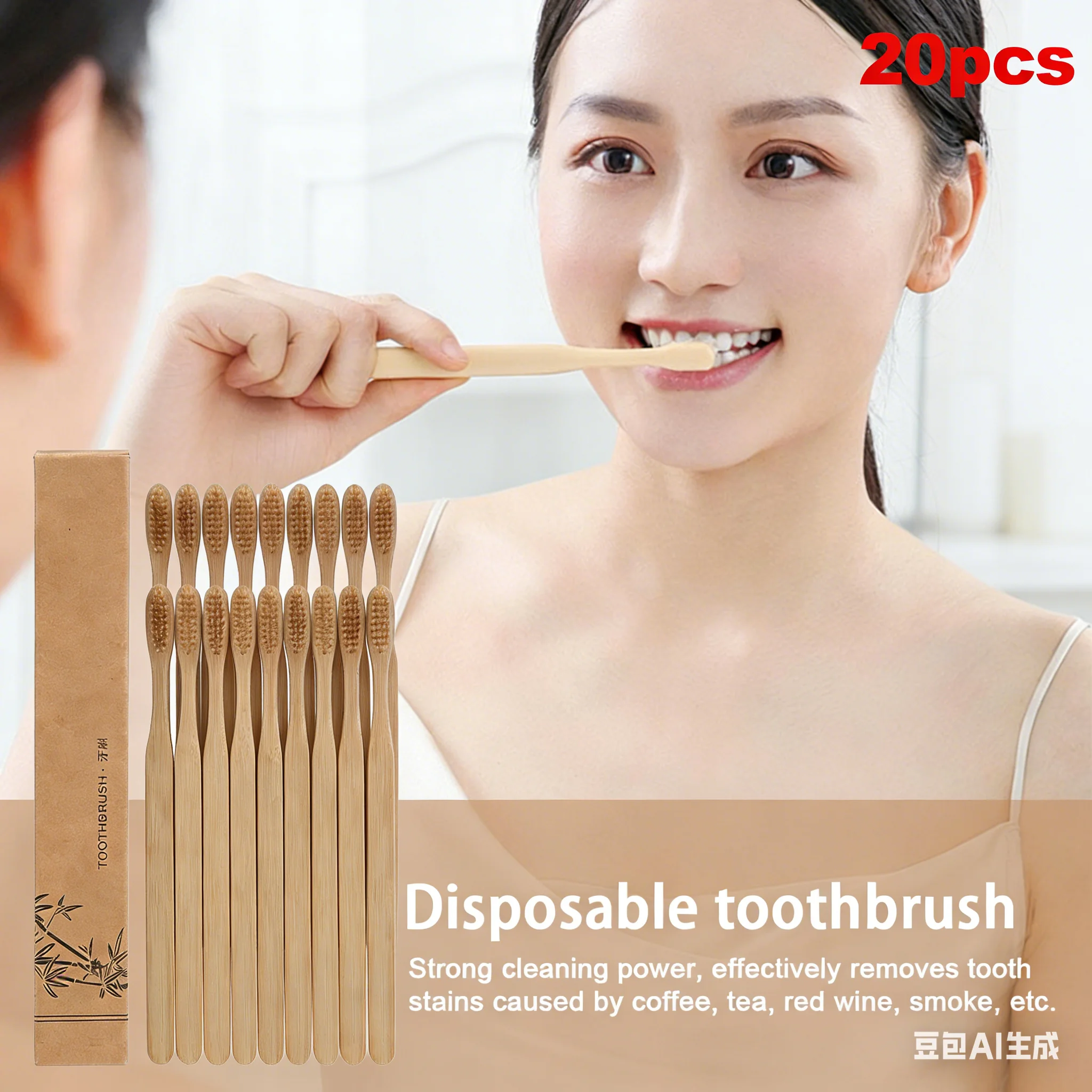 1/10/20pcs Disposable Toothbrush Adult Bamboo Soft Bristled Toothbrush, Easy To Carry,reusable For Home And Hotel