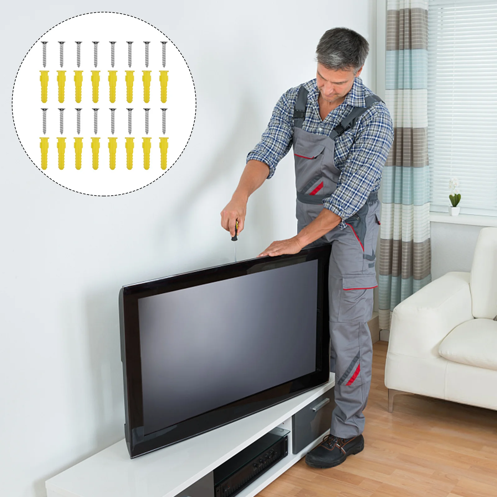 

100Pcs Plastic Ribbed Wall Anchors with Stainless Steel Screws Kit Drywall Anchors Self Tapping Anti Rotation Expansion Sleeve