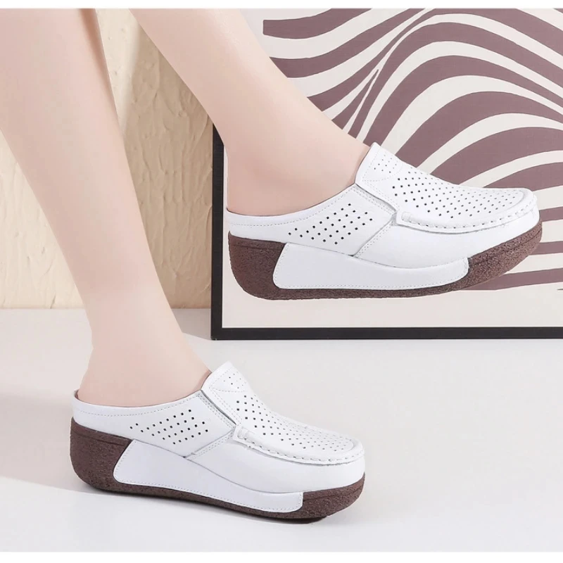 Summer women casual comfortable mother sandals fashion all shake shoes thick platform muffin bun head half slippers