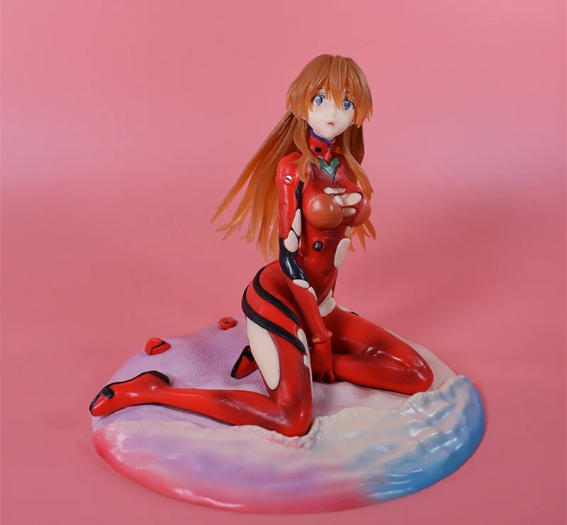 19cm Anime Asuka Langley Soryu Figure NEON GENESIS EVANGELION Figurine Asuka Shikinami Figure Sitting Doll PVC Collectible Toys