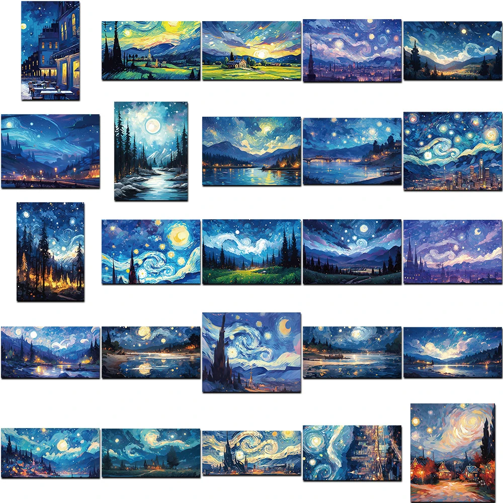 10/30/50pcs Night Sky Oil Painting Stickers Aesthetic Anime Decals DIY Graffiti Phone Case Stationery Laptop Waterproof Sticker