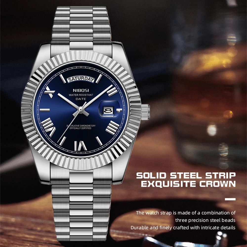 Reloj de Cuarzo NIBOSI para Hombre, Marca de Lujo, Reloj de Pulsera con Fecha y Día Automáticos, Reloj Miyota para Hombre, Reloj de Acero Impermeable para Hombre, Reloj Hombre